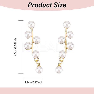1 Pair ABS Plastic Imitation Pearl Beaded Leafy Branch Dangle Stud Earrings EJEW-AN0001-51-1