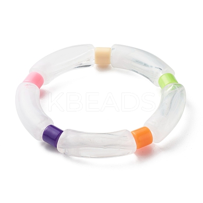 Chunky Acrylic Curved Tube & Column Beads Stretch Bracelet for Girl Women BJEW-JB06989-1