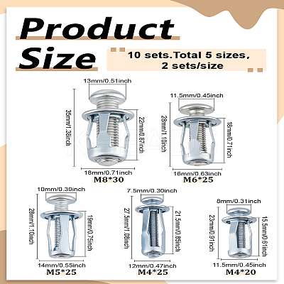 10 Sets 5 Styles Steel Expansion Bolt Set FIND-LP0008-35-1