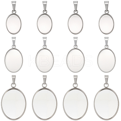 60Pcs 3 Styles 304 Stainless Steel Pendant Cabochon Settings STAS-BBC0009-27-1