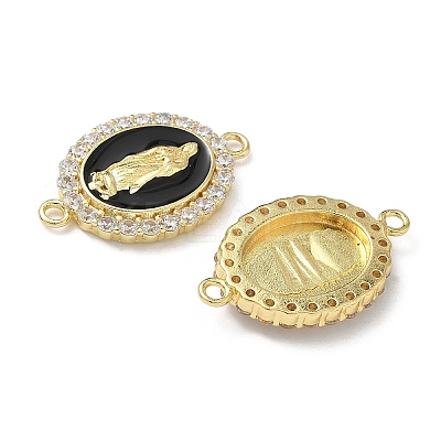 Brass Micro Pave Clear Cubic Zirconia Enamel Oval with Virgin Mary Connector Charms KK-L243-11G-B-1