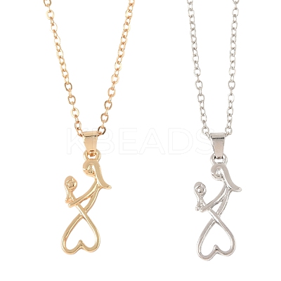 2Pcs 2 Colors Mom Daughter Hand in Hand Family Heart Alloy Pendant Necklaces NJEW-FS0001-10B-1