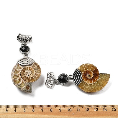 Natural Black Agate Fossil Snail Pendants G-F062-08-1