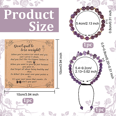 2Pcs 2 Style Natural Amethyst Beaded Stretch Bracelets Set BJEW-OC0001-12-1