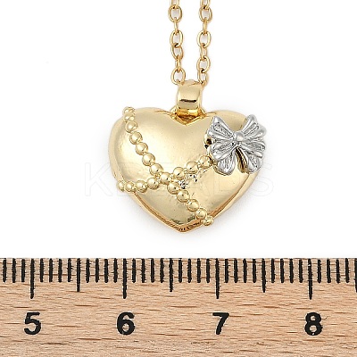 Brass Crossed Bowknot Heart Pendant Necklaces NJEW-K280-06G-02-1