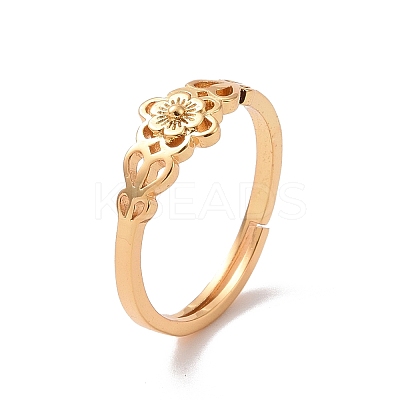 Brass Sakura Flower Adjustable Ring for Women RJEW-P034-03G-1