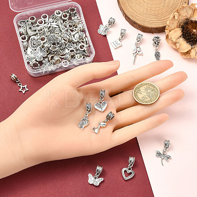 64Pcs 30 Styles Tibetan Style Alloy European Dangle Charms FIND-YW0006-73-1
