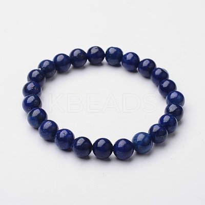 Natural Lapis Lazuli Round Beaded Stretch Bracelet BJEW-F203-06-1
