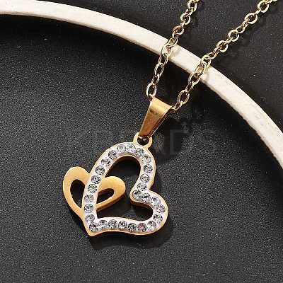 304 Stainless Steel Crystal Rhinestone Heart Pendant Cable Chain Necklaces for Women NJEW-Z056-01A-G-1