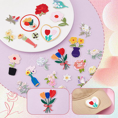 2Sets 2 Styles Flower Computerized Embroidery Cloth Iron on/Sew on Patches DIY-GA0007-58-1