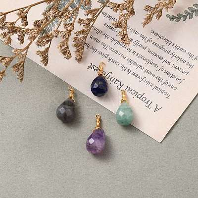 Wire Wrapped Faceted Natural Green Aventurine & Amethyst & Lapis Lazuli & Labradorite Pendants PALLOY-JF00542-1