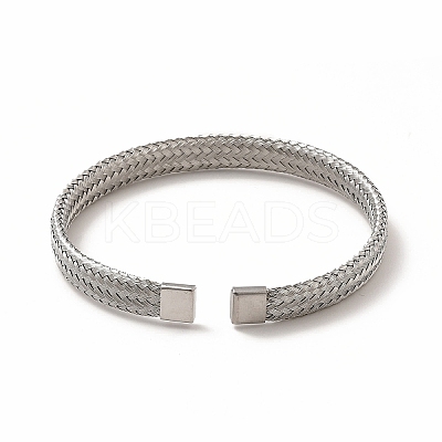 Non-Tarnish 304 Stainless Steel Mesh Chains Shape Open Cuff Bangle for Women BJEW-C033-01P-1