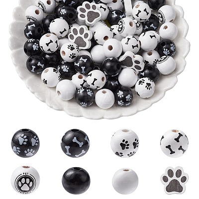 75Pcs 8 Styles Spray Painted Wood Beads Sets WOOD-YW0001-11-1