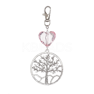 Flat Round with Tree of Life Alloy Pendant Decorations HJEW-JM01404-1