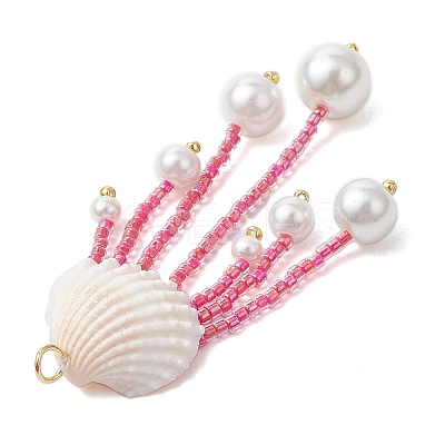 Glass Seed Beaded Jellyfish Pendants PALLOY-MZ00571-02-1