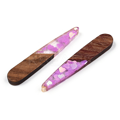 Transparent Resin & Walnut Wood Pendants RESI-N039-64C-1