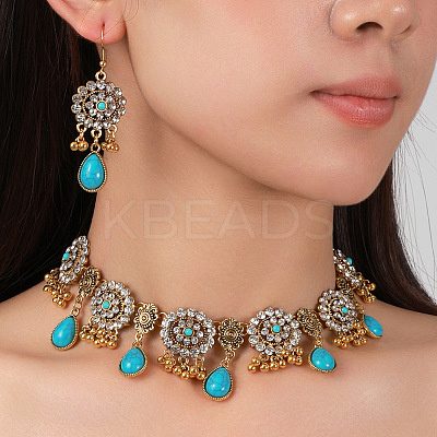 Alloy Rhinestone Bib Necklaces & Dangle Earrings Sets FS-WG6751B-07-1