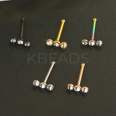 304 Stainless Steel Crystal Rhinestone 3 Flat Round Nose Bone Rings WGC36FF-02-1