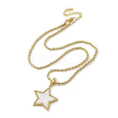 Brass Enamel Star Pendant Necklaces for Women NJEW-K381-09G-02-1