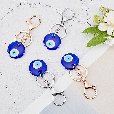 4Pcs 2 Colors Handmade Lampwork Evil Eye Keychain KEYC-NB0001-17-1