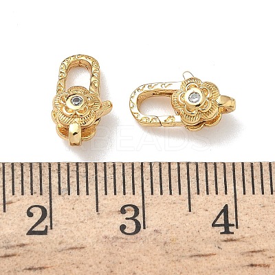 Flower Brass Micro Pave Cubic Zirconia Lobster Claw Clasps KK-Z136-22G-04-1