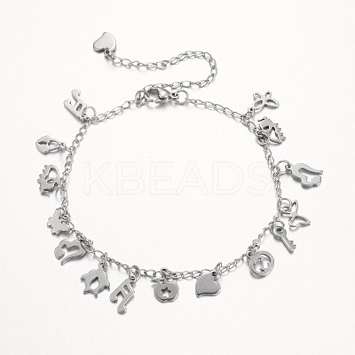 Tarnish Resistant 304 Stainless Steel Charms Anklets AJEW-AN00106-1