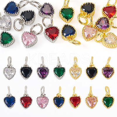 14Pcs 14 Colors Brass Pave Cubic Zirconia Pendants KK-TA0002-08-1