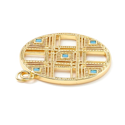 Rack Plating Brass Micro Pave Clear & Cyan Cubic Zirconia Pendants X-KK-D073-14G-1