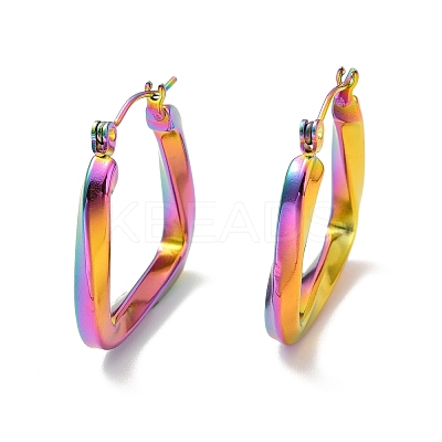 Ion Plating(IP) 304 Stainless Steel Trapezoid Hoop Earrings for Women EJEW-P202-05MC-1