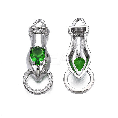 Brass Clear & Green Cubic Zirconia Connector Charms KK-N216-356P-1