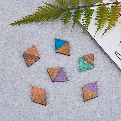Transparent Resin & Walnut Wood Pendants RESI-CJ0001-72-1