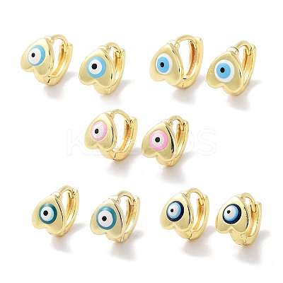 Real 18K Gold Plated Brass Enamel Evil Eye Heart Hoop Earrings for Women EJEW-L269-120G-1