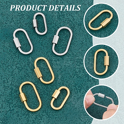 6Pcs 6 Colors 304 Stainless Steel Screw Carabiner Lock Charms FIND-UN0003-49-1