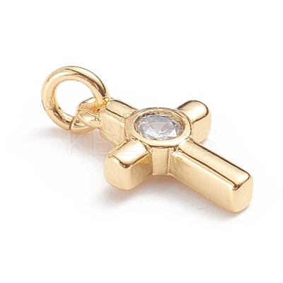 Brass Micro Pave Cubic Zirconia Tiny Cross Charms ZIRC-G165-03G-1