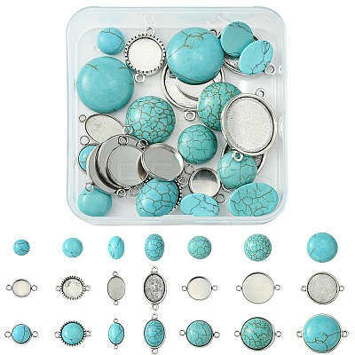 DIY Synthetic Turquoise Oval/Half Round Tibetan Style Alloy Connector Charms Making Kit DIY-FS0006-14-1