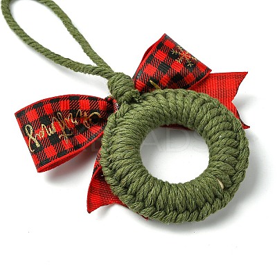 3Pcs 3 Colors Handmade Cotton Christmas Wreath Pendant Decoration HJEW-JM02702-1