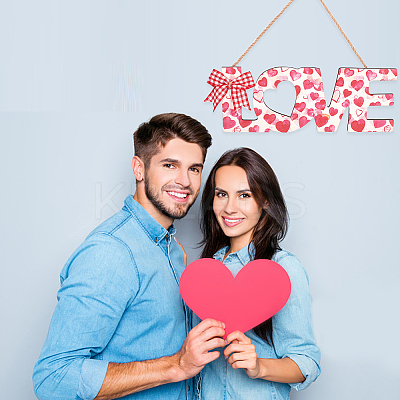 Valentine's Day Wooden Door Hanging Decorations with Hemp Rope AJEW-WH0314-117-1