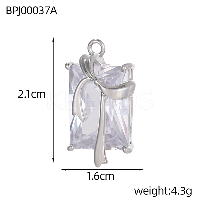 Rectangle Charms 304 Stainless Steel Clear Cubic Zirconia Pendants STAS-OY004-25P-1