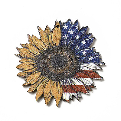 American Flag Theme Single Face Printed Aspen Wood Big Pendants WOOD-G014-15-1