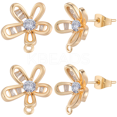 5 Pairs Brass Micro Pave Cubic Zirconia Stud Earring Findings KK-BBC0020-85-1
