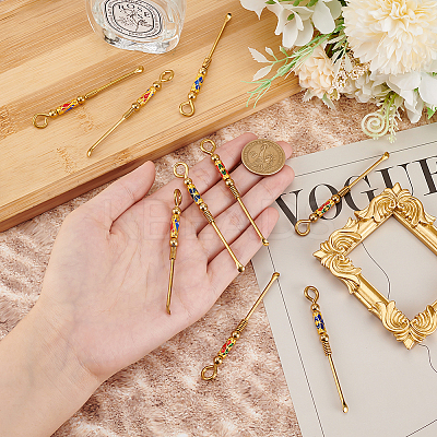 9Pcs 3 Colors Brass Enamel EarPicks AJEW-OC0004-74-1