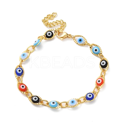 Evil Eye Brass Link Bracelets for Woamn BJEW-S157-05G-1