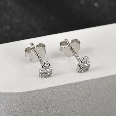 Lock 925 Sterling Silver Micro Pave Clear Cubic Zirconia Stud Earrings for Women EJEW-K307-03A-P-1