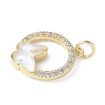 Brass Micro Pave Cubic Zirconia and Glass Pendants KK-F892-50G-1