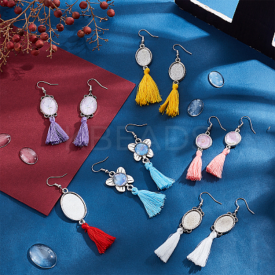 6Sets 6 Style Glass with Tassel Dangle Earrings EJEW-PH0001-10-1