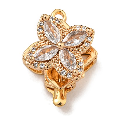 Brass Micro Pave Clear Cubic Zirconia Rotatable Box Clasps KK-U037-31G-1