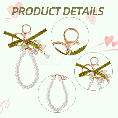 3Pcs 3 Style Alloy Enamel Sakura Pendant Keychain HJEW-CP0001-13-1