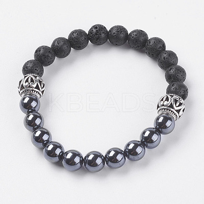 Natural Lava Rock Beads Stretch Bracelets BJEW-I241-04-1