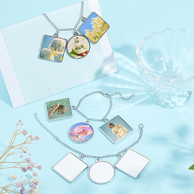 4Pcs Alloy Sublimation Blank Square & Flat Round Charms Bracelets BJEW-PH01797-1