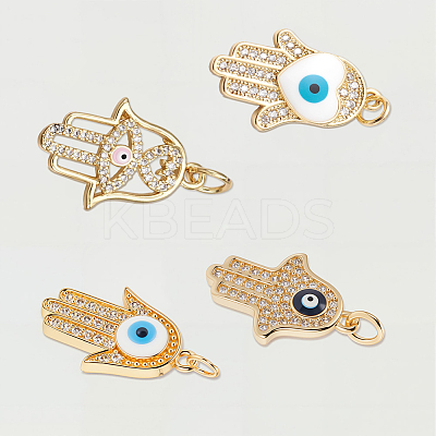 8Pcs 4 Styles Brass Micro Pave Cubic Zirconia Pendants KK-BBC0019-79-1